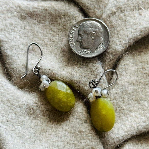 Delicate Sterling, Stone, & Seed Pearl Dangle Earrings - Picture 4 of 4